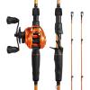 imageKastKing Lethal Blaze Twintip Fishing Rod and Reel Combo Spinning ampamp Baitcaster Combo Flame Pattern Design IM6 Graphite 2Pc Rod with Backup Tip Section StainlessSteel Guides EVA HandleCast64 Mleft Handed 2pcs Extra Tip
