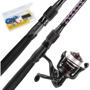 imageKastKing Brutus Fishing Rod and Reel Combo Spinning ampamp SpinCast Combo Custom Tackle Kit PreSpooled Line Brute Tuff 2Pc Blanks Stainless Steel Guide EVA Handles Custom Graphite Reel SeatSpin 66 Mh 3000 Reel Tackle Kit