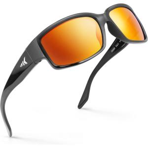 imageKastKing Skidaway Polarized Sport Sunglasses for Men and WomenIdeal for Driving Fishing Cycling and RunningUV ProtectionColor Frame Gloss Black  Lens Amber Base  Scarlet Mirror