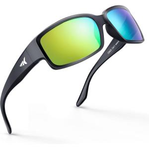 imageKastKing Skidaway Polarized Sport Sunglasses for Men and WomenIdeal for Driving Fishing Cycling and RunningUV ProtectionColor Frame Gloss Black  Lens Brown Base  Chartreuse Mirror