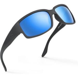 imageKastKing Skidaway Polarized Sport Sunglasses for Men and WomenIdeal for Driving Fishing Cycling and RunningUV ProtectionColor Frame Matte Blackout  Lens Smoke Base  Ice Mirror