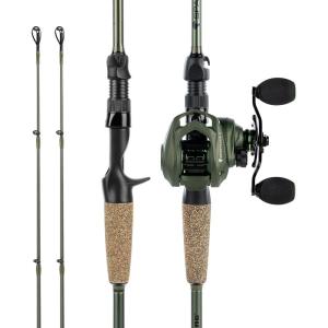 imageKastKing Spartacus II TwinTip Fishing Rod and Reel Combo Spinning ampamp Casting Combo Fishing Poles and Reels Combo KastFlex IM6 Graphite Blanks 2Piece Rods with Extra TipCast68 Mh Right Handed 2 Pcs Extra Tip