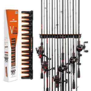 imageKastKing V15 Vertical Fishing Rod Holder  Wall Mounted Fishing Rod Rack Store 15 Rods or Fishing Rod Combos in 1725 Inches Great Fishing Pole Holder and RackA 1 Pack  BlackStore 15 rods