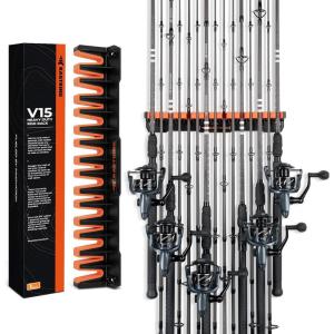 imageKastKing V15 Vertical Fishing Rod Holder  Wall Mounted Fishing Rod Rack Store 15 Rods or Fishing Rod Combos in 1725 Inches Great Fishing Pole Holder and RackB 1 Pack  Black Upgraded Heavy Rod Combo  Store 15 Rods