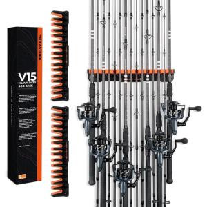 imageKastKing V15 Vertical Fishing Rod Holder  Wall Mounted Fishing Rod Rack Store 15 Rods or Fishing Rod Combos in 1725 Inches Great Fishing Pole Holder and RackB 2 Pack  Black Upgraded Heavy Rod Combo  Store 30 rods