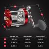 imageKastKing Rover Round Baitcasting Fishing Reel Perfect Conventional Reel for Catfish SalmonSteelhead Striper Bass and Inshore Saltwater Fishing Reel Reinforced Metal BodyRed