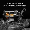 imageKastKing Rover Round Baitcasting Fishing Reel Perfect Conventional Reel for Catfish SalmonSteelhead Striper Bass and Inshore Saltwater Fishing Reel Reinforced Metal BodyBlack