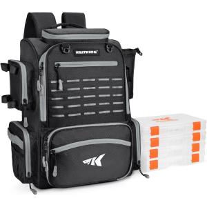 imageKastKing Bait Boss Fishing Tackle Backpack with Rod Holders4 Tackle BoxesRain Cover4543L Large Storage for Fishing GearA Black