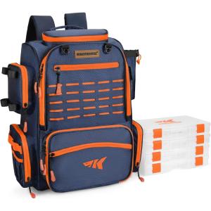 imageKastKing Bait Boss Fishing Tackle Backpack with Rod Holders4 Tackle BoxesRain Cover4543L Large Storage for Fishing GearB Orange
