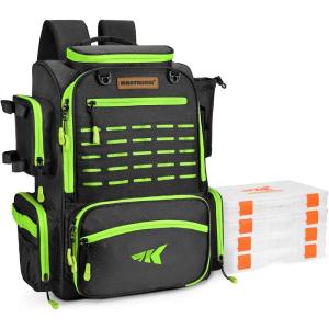 imageKastKing Bait Boss Fishing Tackle Backpack with Rod Holders4 Tackle BoxesRain Cover4543L Large Storage for Fishing GearC Grass Green