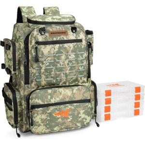 imageKastKing Bait Boss Fishing Tackle Backpack with Rod Holders4 Tackle BoxesRain Cover4543L Large Storage for Fishing GearD Dark Green Camouflage