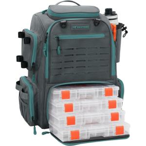 imageKastKing Bait Boss Fishing Tackle Backpack with Rod Holders4 Tackle BoxesRain Cover4543L Large Storage for Fishing GearF Gray Aluminum Back Support System