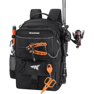 imageKastKing BaitSpace 50L Fishing Tackle Backpack with Removable Bait Binder2 Rod Holders Storage Fishing Gear and EquipmentH Blackwithout Tackle Box