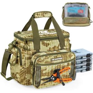 imageKastKing BaitSpace Fishing Tackle Bag With 4 Tackle Boxes ampamp Removable Bait Binder WaterResistant Tackle Storage Durable Fishing Gear Adjustable Shoulder StrapB Khaki Camo