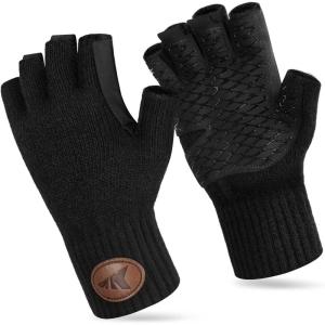 imageKastKing Bully Wooly Fingerless Wool Fishing Gloves Cold Weather Warm Glove for Ice Fishing Winter Gloves for Women ampamp MenBlack
