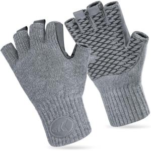 imageKastKing Bully Wooly Fingerless Wool Fishing Gloves Cold Weather Warm Glove for Ice Fishing Winter Gloves for Women ampamp MenGray
