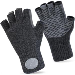 imageKastKing Bully Wooly Fingerless Wool Fishing Gloves Cold Weather Warm Glove for Ice Fishing Winter Gloves for Women ampamp MenHeather Black