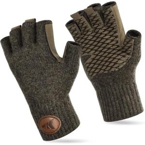 imageKastKing Bully Wooly Fingerless Wool Fishing Gloves Cold Weather Warm Glove for Ice Fishing Winter Gloves for Women ampamp MenOlive Green