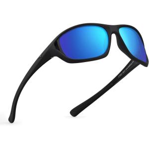 imageKastKing Dugan Polarized Sport Sunglasses for Men and Women Ideal for Driving Fishing Cycling Running UV ProtectionFrame Matte BlackLens Smoke  Cobalt  Blue Mirror