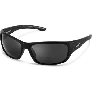 imageKastKing Ellijay Bifocal Polarized Sunglasses BiFocal x15 x20 x25 Magnifications Wrap Sport Reader SunglassesMatte Black Frame  Smoke Lens