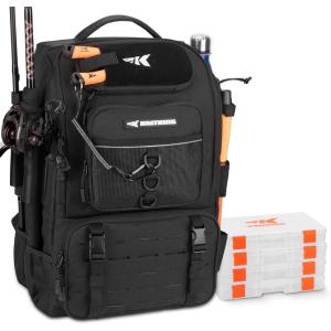 imageKastKing KarryAll Fishing Tackle Backpack with Rod Holder 4 Tackle Boxes4026L Tackle Bag Storage Fishing Gear and EquipmentA Large 40 L  Black