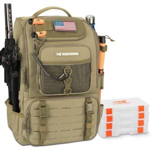 imageKastKing KarryAll Fishing Tackle Backpack with Rod Holder 4 Tackle Boxes4026L Tackle Bag Storage Fishing Gear and EquipmentB Large 40 L  Khaki