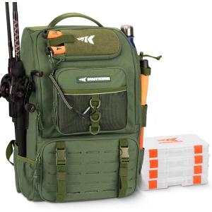 imageKastKing KarryAll Fishing Tackle Backpack with Rod Holder 4 Tackle Boxes4026L Tackle Bag Storage Fishing Gear and EquipmentC Large 40 L  Green