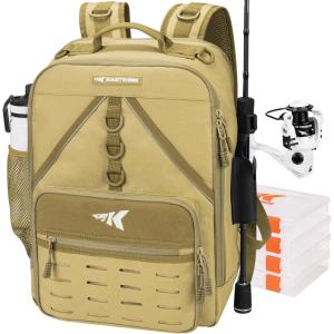 imageKastKing KarryAll Fishing Tackle Backpack with Rod Holder 4 Tackle Boxes4026L Tackle Bag Storage Fishing Gear and EquipmentE Medium 26 L  Khaki