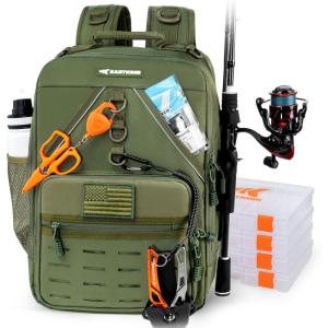 imageKastKing KarryAll Fishing Tackle Backpack with Rod Holder 4 Tackle Boxes4026L Tackle Bag Storage Fishing Gear and EquipmentF Medium 26 L  Green