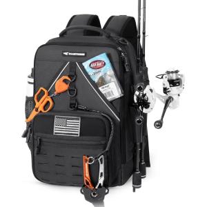imageKastKing KarryAll KastMate Fishing Tackle BackpackWaterResistant Tackle Bag With 2 Rod HoldersFishing Gear and Equipment With Large Gear StorageBlackA Black