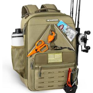 imageKastKing KarryAll KastMate Fishing Tackle BackpackWaterResistant Tackle Bag With 2 Rod HoldersFishing Gear and Equipment With Large Gear StorageBlackC Khaki