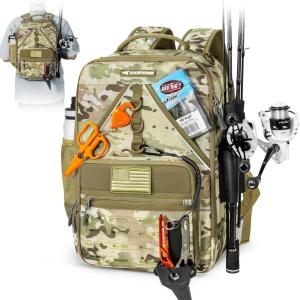 imageKastKing KarryAll KastMate Fishing Tackle BackpackWaterResistant Tackle Bag With 2 Rod HoldersFishing Gear and Equipment With Large Gear StorageBlackD Khaki Camo