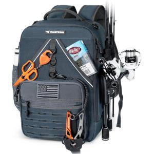 imageKastKing KarryAll KastMate Fishing Tackle BackpackWaterResistant Tackle Bag With 2 Rod HoldersFishing Gear and Equipment With Large Gear StorageBlackE Dark Gray