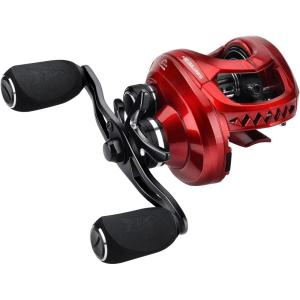 imageKastKing MegaJaws Baitcasting Fishing Reel New AutoMag Dual Braking System Baitcaster Fishing Reel Only 67oz 1764 LBs Carbon Fiber Drag 111 Shielded BB High Speed 541 to 911 Gear RatiosBRight HandedPredator Red911