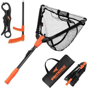 imageKastKing Pontus Fishing Net Foldable ampamp Lightweight Landing Net with Built in Length Scale Strength Aluminum Handle Fishing Gear and Gift for MenNet Combo Hoop Size 16not Extendable