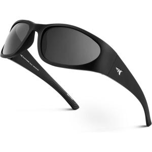 imageKastKing Raccoon Polarized Sport Sunglasses for Men and Women Wide Temple Wrap Ideal for Driving Fishing Cycling RunningAmatte Black Frame  Smoke Mirror
