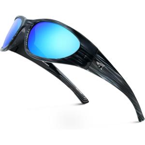 imageKastKing Raccoon Polarized Sport Sunglasses for Men and Women Wide Temple Wrap Ideal for Driving Fishing Cycling RunningC Gloss Tal Light Gray Frame  Smokeblue Ocean Mirror
