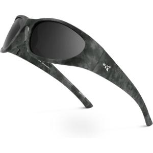 imageKastKing Raccoon Polarized Sport Sunglasses for Men and Women Wide Temple Wrap Ideal for Driving Fishing Cycling RunningFmatte Obsidian Boulder Camo Frame smoke Mirror