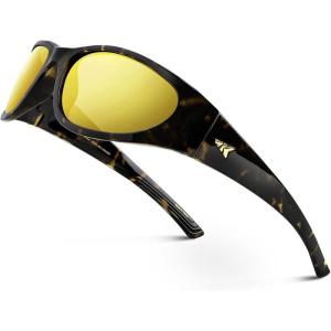 imageKastKing Raccoon Polarized Sport Sunglasses for Men and Women Wide Temple Wrap Ideal for Driving Fishing Cycling RunningH Gloss Demi Frame  Browngolden Bronze Mirror