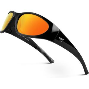 imageKastKing Raccoon Polarized Sport Sunglasses for Men and Women Wide Temple Wrap Ideal for Driving Fishing Cycling RunningJgloss Blackcopper Frame  Copperorange Mirror