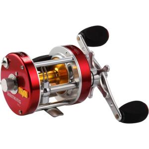 imageKastKing Rover Round Baitcasting Fishing Reel Perfect Conventional Reel for Catfish SalmonSteelhead Striper Bass and Inshore Saltwater Fishing Reel Reinforced Metal BodyRed