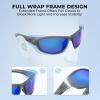 imageKastKing Hiwassee Polarized Sport Sunglasses for Men and Women Wrap Sunglasses for Fishing Cycling and RunningUV ProtectionFrame Matte Smoke CrystalLens Cobalt Mirror
