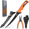 imageKastKing 6inch Fishing Pliers and Fillet Knife 6quot Split Ring Nose Plier and 7quot Fillet Knife Orange6 Split Ring Plier Combo  Orange