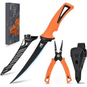 imageKastKing 6inch Fishing Pliers and Fillet Knife 6quot Split Ring Nose Plier and 7quot Fillet Knife Orange7 Split Ring Plier Combo  Orange