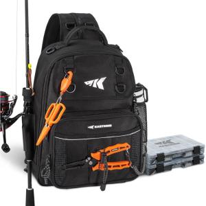 imageKastKing BaitSpace Fishing Sling Bag Fishing Backpack with Rod ampamp Beverage Holder Tackle Bag for Fishing GearH Black  Largewith 2 3600 tackle boxes