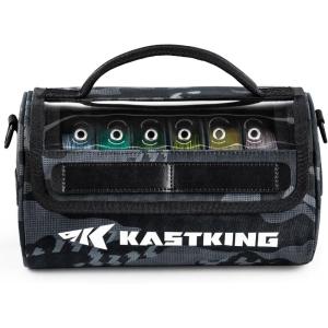 imageKastKing BaitSpace Line Management Bag Fishing Line Storage Bag with Water Resistant Nylon Clear View Window Removable Divider Tanglefree Leader Line HolderD BlackLarge
