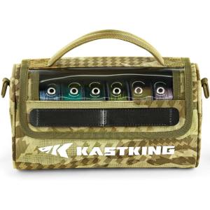 imageKastKing BaitSpace Line Management Bag Fishing Line Storage Bag with Water Resistant Nylon Clear View Window Removable Divider Tanglefree Leader Line HolderF KhakiLarge