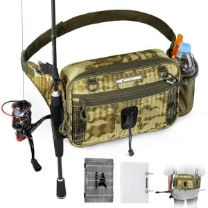 imageKastKing BaitSpace Waist Bag  Waterproof Tackle Storage Bag With Adjustable Belt Fishing Fanny Pack for Men Soft Bait Organizer 3600 Utility Box Rod Holder NylonKhaki Camo