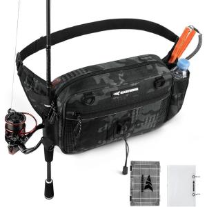 imageKastKing BaitSpace Waist Bag  Waterproof Tackle Storage Bag With Adjustable Belt Fishing Fanny Pack for Men Soft Bait Organizer 3600 Utility Box Rod Holder NylonBlack Camo