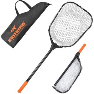 imageKastKing Brutus Fishing Net Foldable Extendable Fish Landing Net Lightweight ampamp Portable Fishing Net with Soft EVA Foam Handle Holds up to 44lbs20KG FishFriendly Mesh for a Safe ReleaseE Silicone net  Hoop Size 20 16 10 not extendable